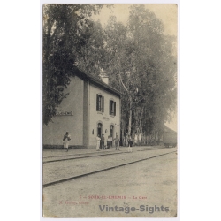 Souk-El-Khemis / Tunisia: Railway Station - Tunis Stamp (Vintage PC 1906)