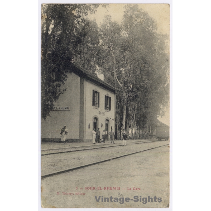 Souk-El-Khemis / Tunisia: Railway Station - Tunis Stamp (Vintage PC 1906)