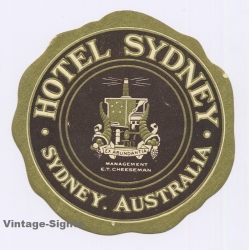Australia: Hotel Sydney / Lighthouse (Vintage Luggage Label ~1920s/1930s)