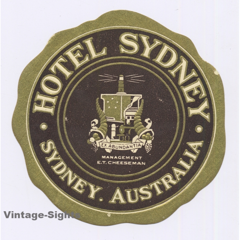 Australia: Hotel Sydney / Lighthouse (Vintage Luggage Label ~1920s/1930s)