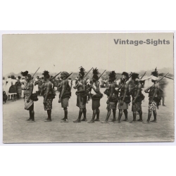 Congo Belge: Native Female Tribe Members Marching Holding Rifles (Vintage RPPC ~1920s/1930s)
