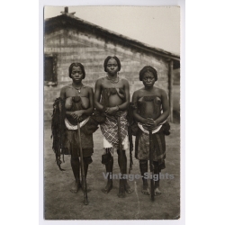 Congo Belge: 3 Native Tribal Women With Rifles (Vintage RPPC ~1920s/1930s)