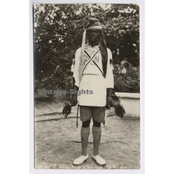 Congo Belge: Native African Guard Askari Warrior (Vintage RPPC ~1920s/1930s)