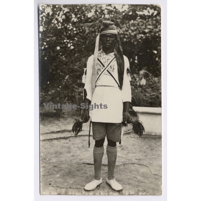 Congo Belge: Native African Guard Askari Warrior (Vintage RPPC ~1920s/1930s)