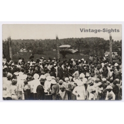 Congo Belge: Native African Gathering Colonial Flag Ceremony (Vintage RPPC ~1920s/1930s)