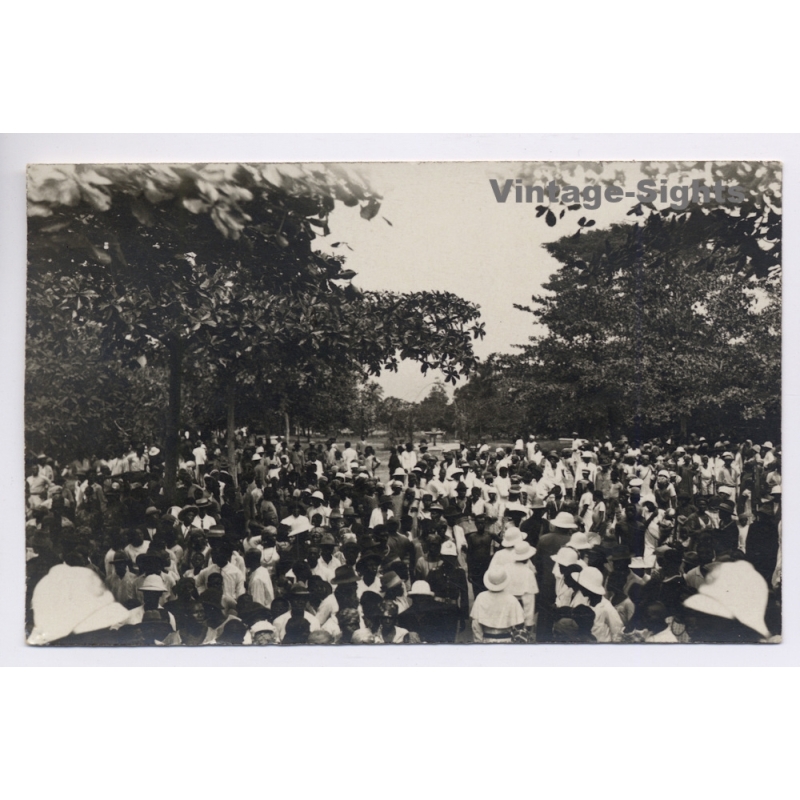 Congo Belge: Native African Gathering Colonial Ceremony Crowd (Vintage RPPC ~1920s/1930s)