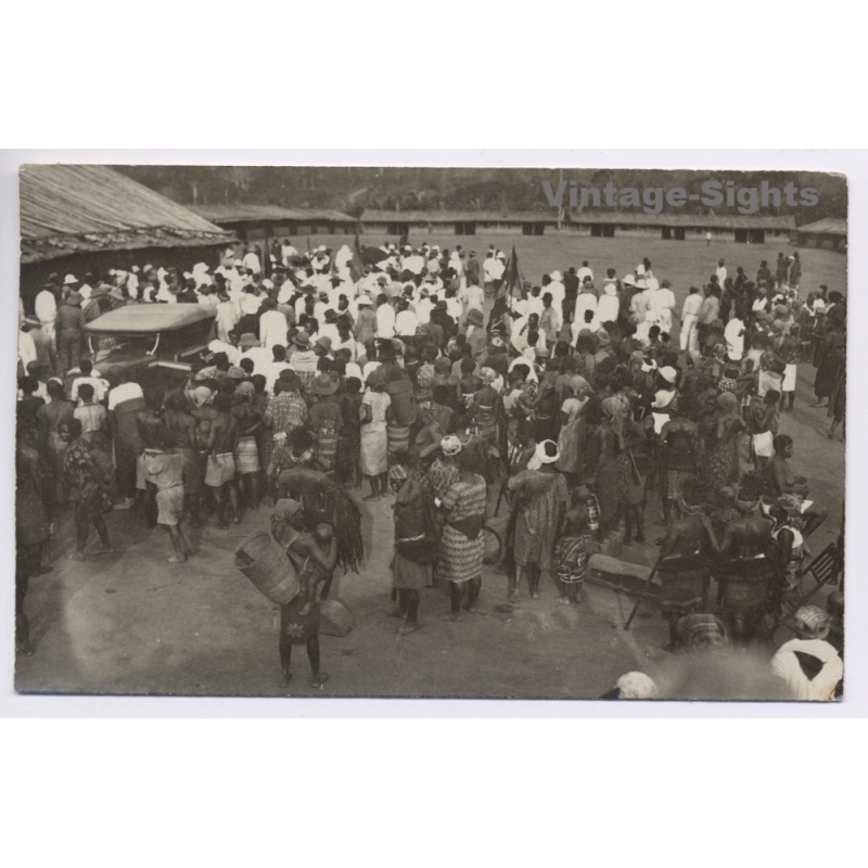 Congo Belge: Native African Gathering Car Automobile (Vintage RPPC ~1920s/1930s)