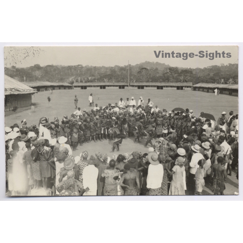 Congo Belge: Native African Tribal Dance Ceremony Gathering (Vintage RPPC ~1920s/1930s)