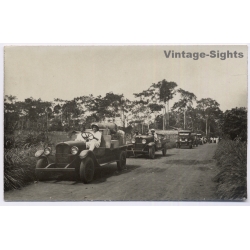 Congo Belge: Colonial Expedition Convoy Truck Transport (Vintage RPPC ~1920s/1930s)