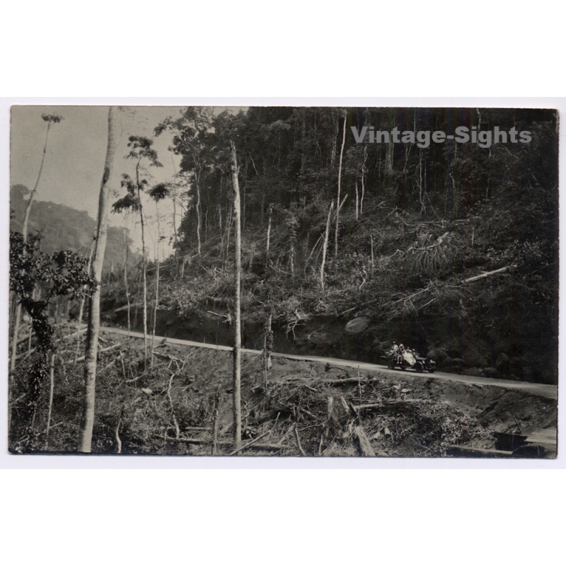Congo Belge: Early Automobile Driving Jungle Forest Road (Vintage RPPC ~1920s/1930s)