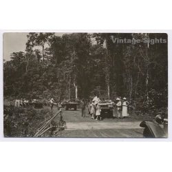 Congo Belge: Early Caravan Trucks Caravan Convoy Jungle Bridge (Vintage RPPC ~1920s/1930s)