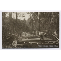 Congo Belge: Jungle Road Construction Colonial Expedition (Vintage RPPC ~1920s/1930s)