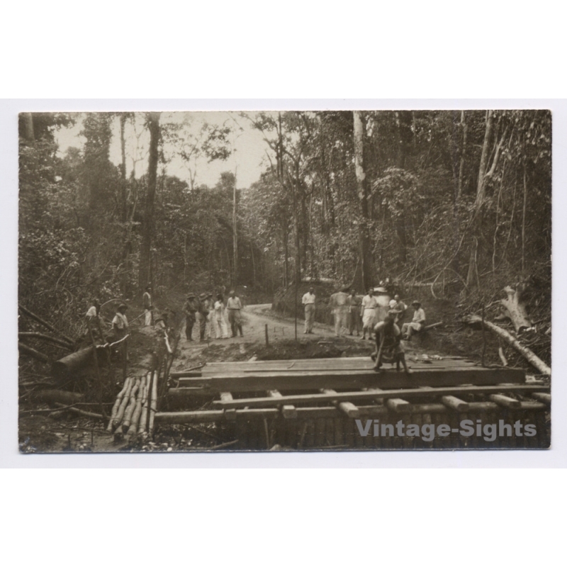 Congo Belge: Jungle Road Construction Colonial Expedition (Vintage RPPC ~1920s/1930s)