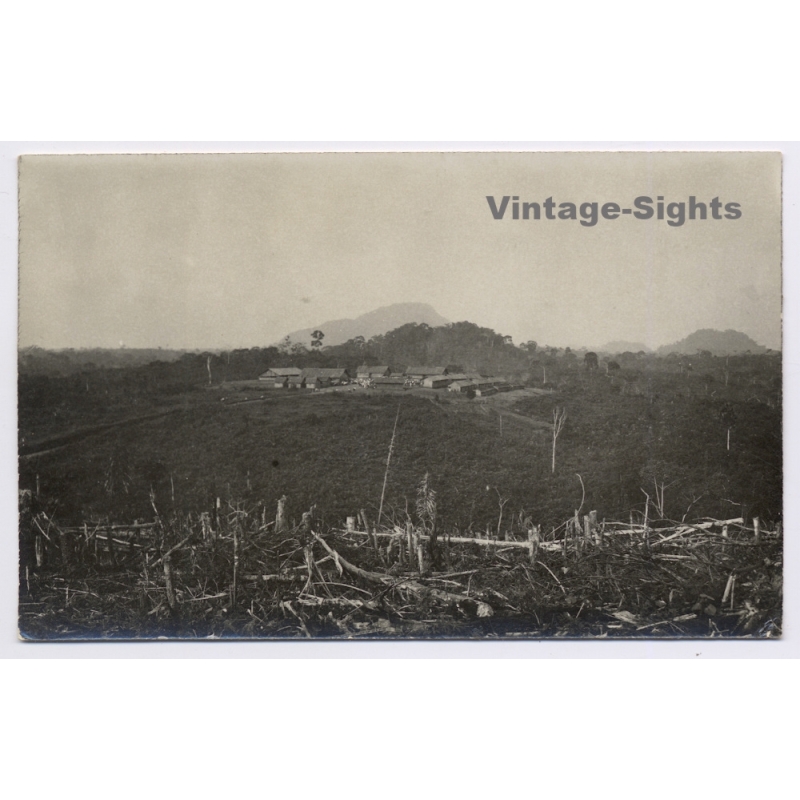 Congo Belge: Station Village Outpost Panorama Jungle Forest Hills (Vintage RPPC ~1920s/1930s)
