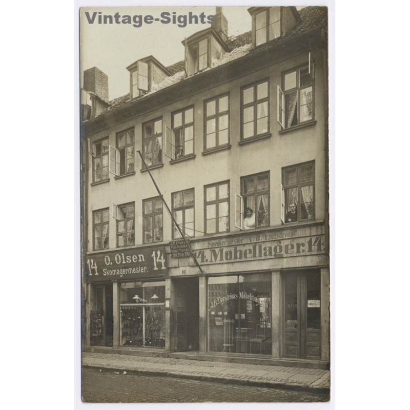 Stavanger / Norway: O.Olsen Skomagermester Pedersgata 14 Shop Front (Vintage RPPC 1910s/1920s)