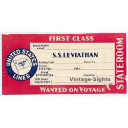 S.S. Leviathan / United States Lines Ocean Liner (Vintage Shipping Line Luggage Label 1920s/1930s)