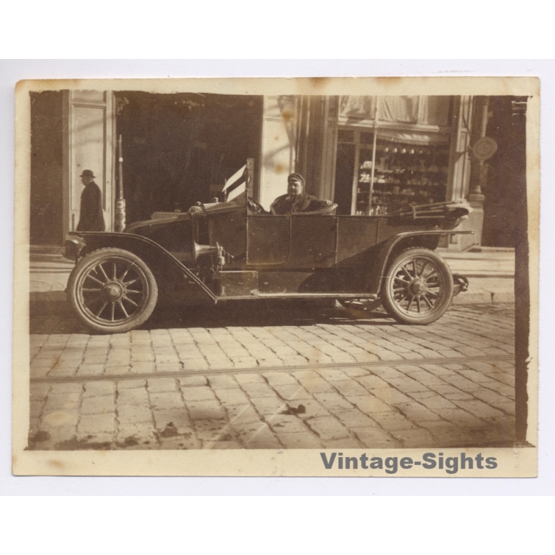 Touring Car Chauffeur Folding Windshield Shop Front (Vintage Sepia Toned Photo ~1910s)