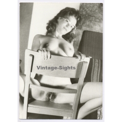 Erotic Study: Natural Brunette Nude With Glasses On Chair (Vintage Photo GDR ~1980s)