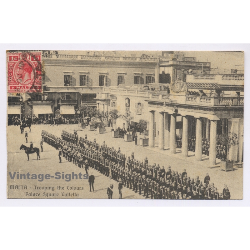 Malta: Valletta Main Guard Palace Square Trooping Colours (Vintage PC 1919)