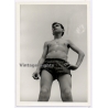 Young Topless Man In Swimming Trunks - Cigarette / Gay INT (Vintage Photo 1960s)