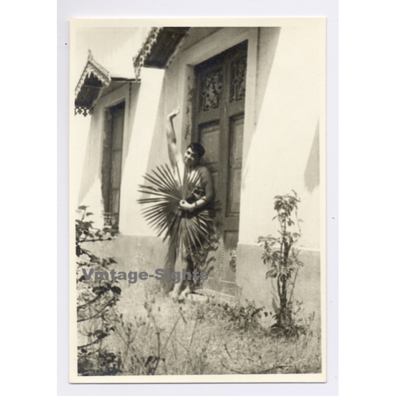 Funny Take Of Camp Nude Man Hiding Behind A Plant / Gay INT (Vintage Photo 1960s)