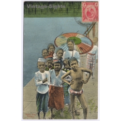 Malaya - Malaysia: Native Kids - Straits Settlement - Stamp Collector Exchange (Vintage PC 1910s)