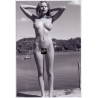 Erotic Study: Slim Blonde Nude Poses On Lake Shore (Digital Photo Print B/W ~2000s)