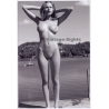 Erotic Study: Slim Blonde Nude Poses On Lake Shore (Digital Photo Print B/W ~2000s)