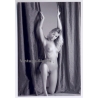 Erotic Study: Natural Blonde Nude Holds On To Curtains*2 (Digital Photo Print B/W ~2000s)