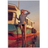 Erotic Study: Stunning Blonde Semi Nude Besides Old Stranded Boat (Digital Photo Print B/W ~2000s)