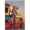 Erotic Study: Stunning Blonde Semi Nude Besides Old Stranded Boat (Digital Photo Print B/W ~2000s)