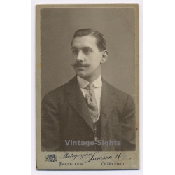 Samson & Co / Brussels - Charleroi: Young Man Handlebar Moustache (Vintage CDV ~1890s)
