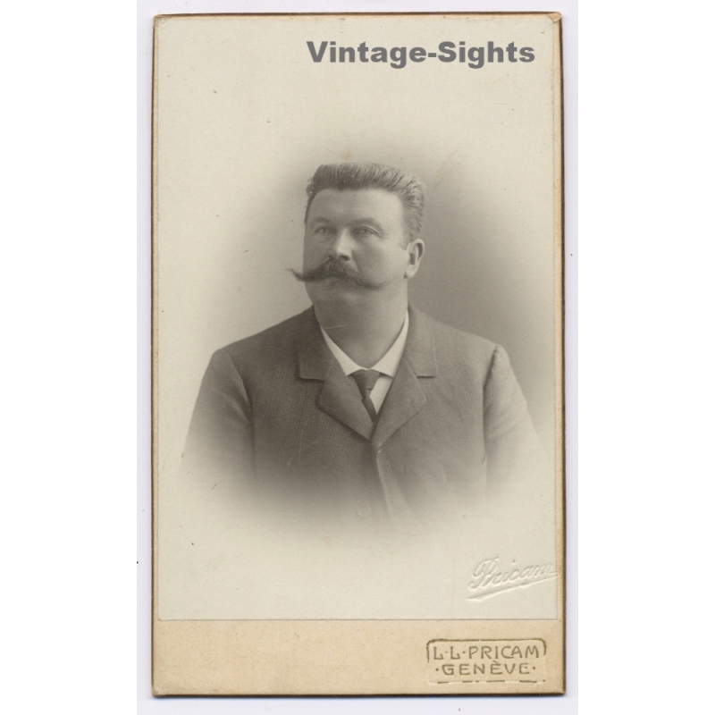 LL Pricam / Geneva: Gentlemen Handlebar Moustache - Photography Dynasty (Vintage CDV ~1900s/1910s)