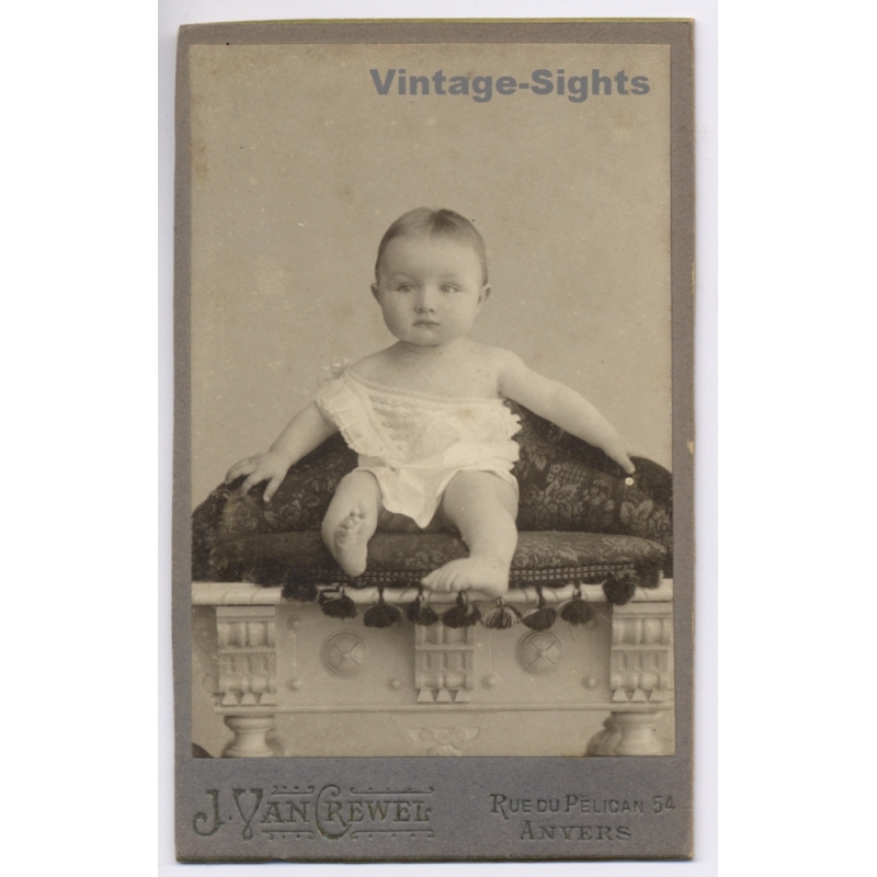 J. Van Crewel Photographe / Anvers: Baby Portrait Art Nouveau (Vintage CDV ~1900s)