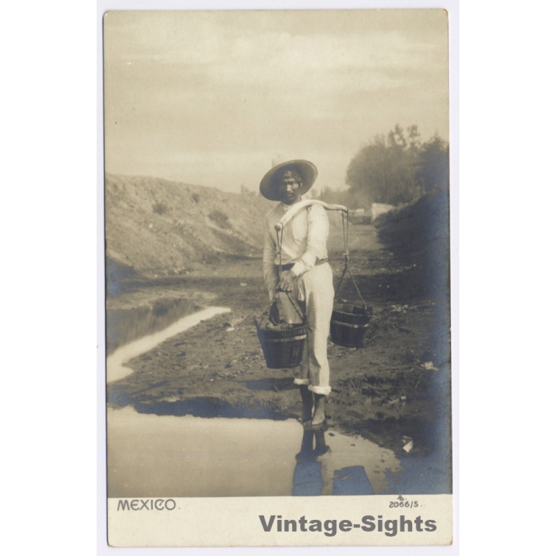 Mexico: Water Carrier Yoke Buckets / Ethnic (Vintage RPPC 1910s)