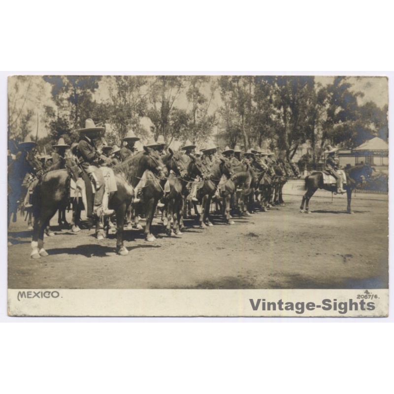 Mexico: Mounted Troops Cavalry Sombrero Horses / Revolution Era (Vintage RPPC 1910s)