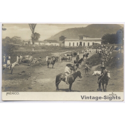 Mexico: Cattle Drive Vaqueros Horsemen Village (Vintage RPPC 1910s)