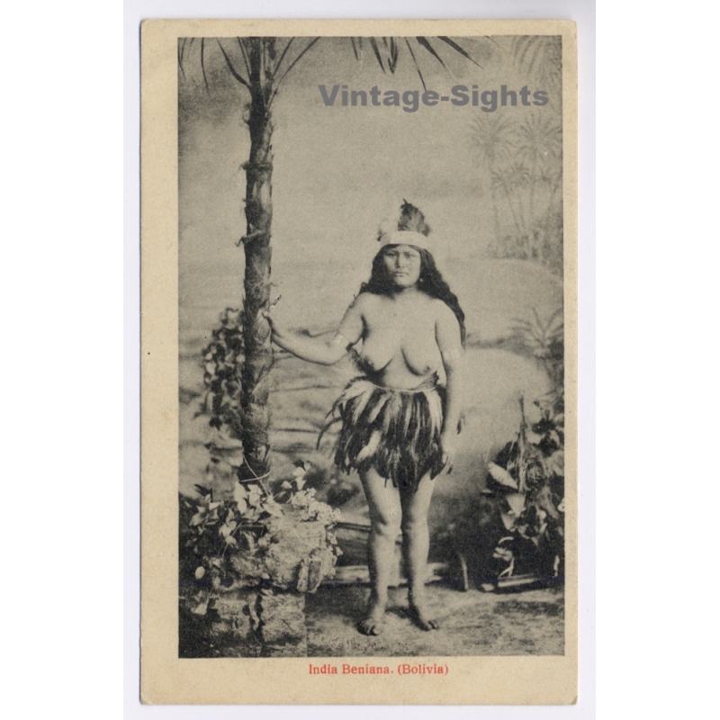 Bolivia: India Beniana Native Woman Feather Headdress Ethnic Nude (Vintage PC 1900s/1910s)