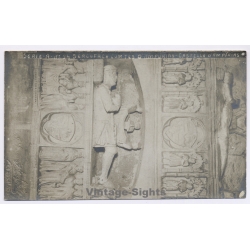 Spain: Castello D'Ampurias Comtes Empuries Sarcophagus Medieval Tomb Relief (Vintage RPPC 1910s)
