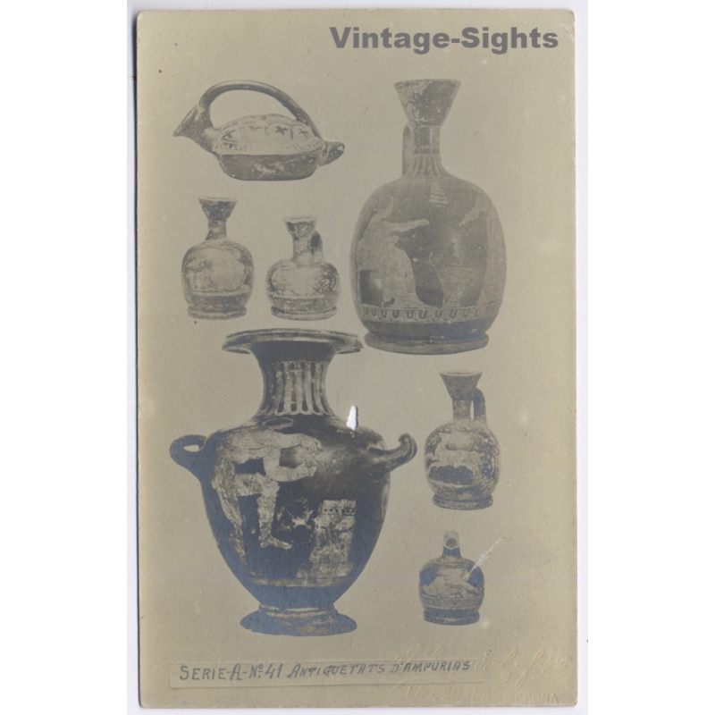 Spain: Ampurias Empuries Greek Pottery Vases Collection Antiquities Museum (Vintage RPPC 1910s)