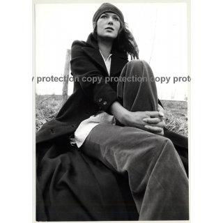 Natural Brunette Hippie Beauty On Meadow *2 / Coat (Vintage Photo Master 1970s Fashion)