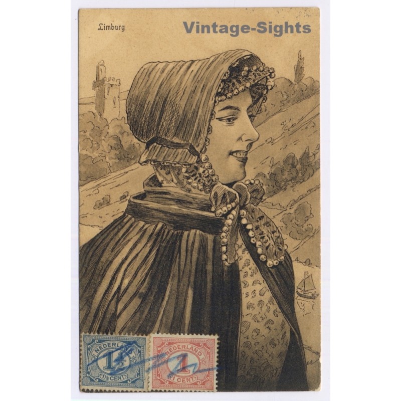 Limburg:  Traditional Costume Dutch Folklore / J.H.Schaefers - Posted To Palma (Vintage PC 1916)