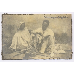 North Africa Maghreb:  2 Native Berbers Hookah Traditional Costume (Vintage Gelatin Silver Print ~1900s/1910s)