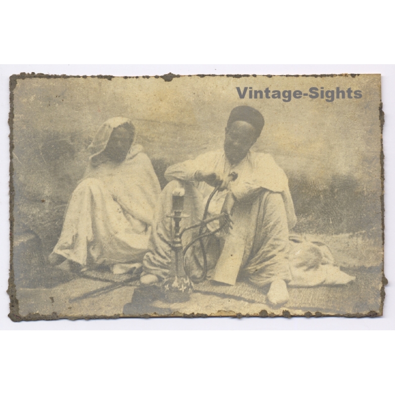 North Africa Maghreb:  2 Native Berbers Hookah Traditional Costume (Vintage Gelatin Silver Print ~1900s/1910s)