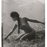 Natural Nude Female With Ponytail Kneeling On Meadow In the Alps (Vintage RPPC ~1930s/1940s)
