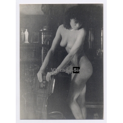 Erotic Study: Slim Dark-Haired Nude Female In Living Room (Vintage Photo France 1984)