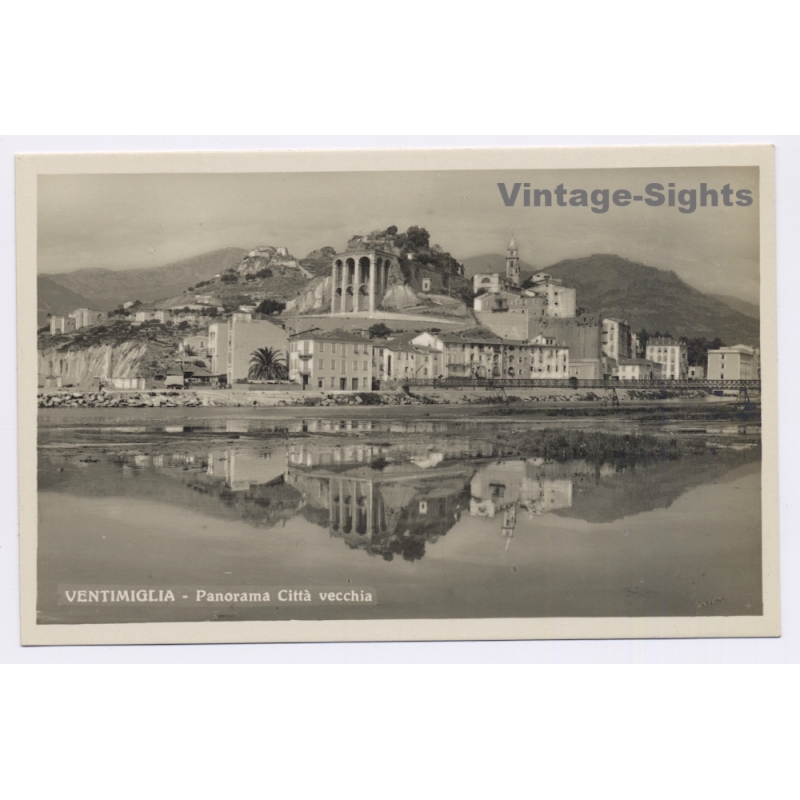 Ventimiglia / Italy: Panorama Old Town Citta Vecchia Reflection (Vintage RPPC ~1920s/1930s)