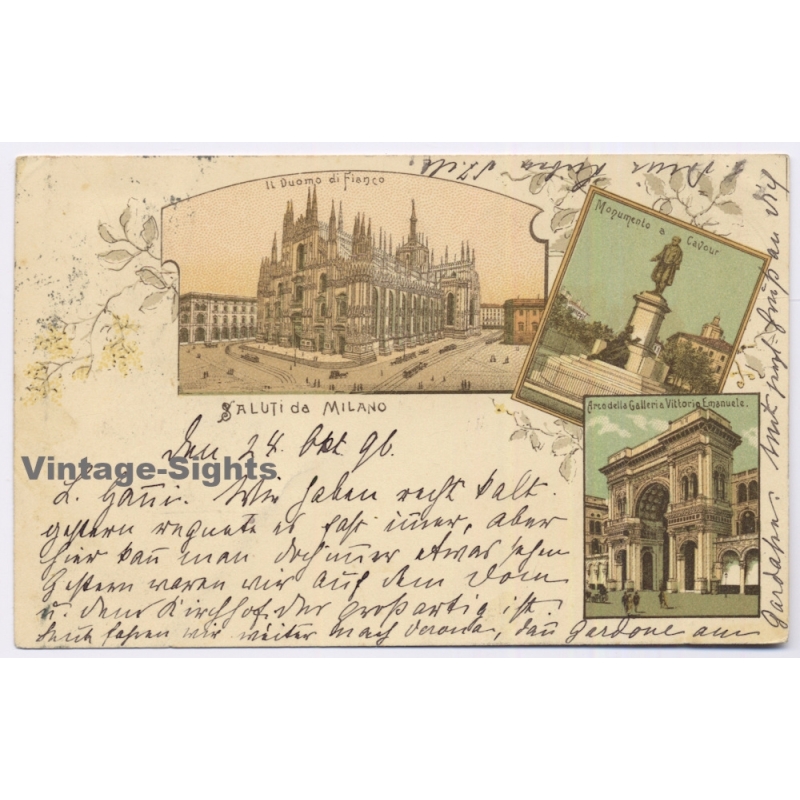 Milano / Italy: Duomo Cavour Hotel Suisse Schweizer Hof Cachet (Vintage PC Litho 1896)