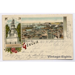 Genova / Italy: Genoa Harbor Colombo Monument Ricordo Di (Vintage PC Litho 1898)