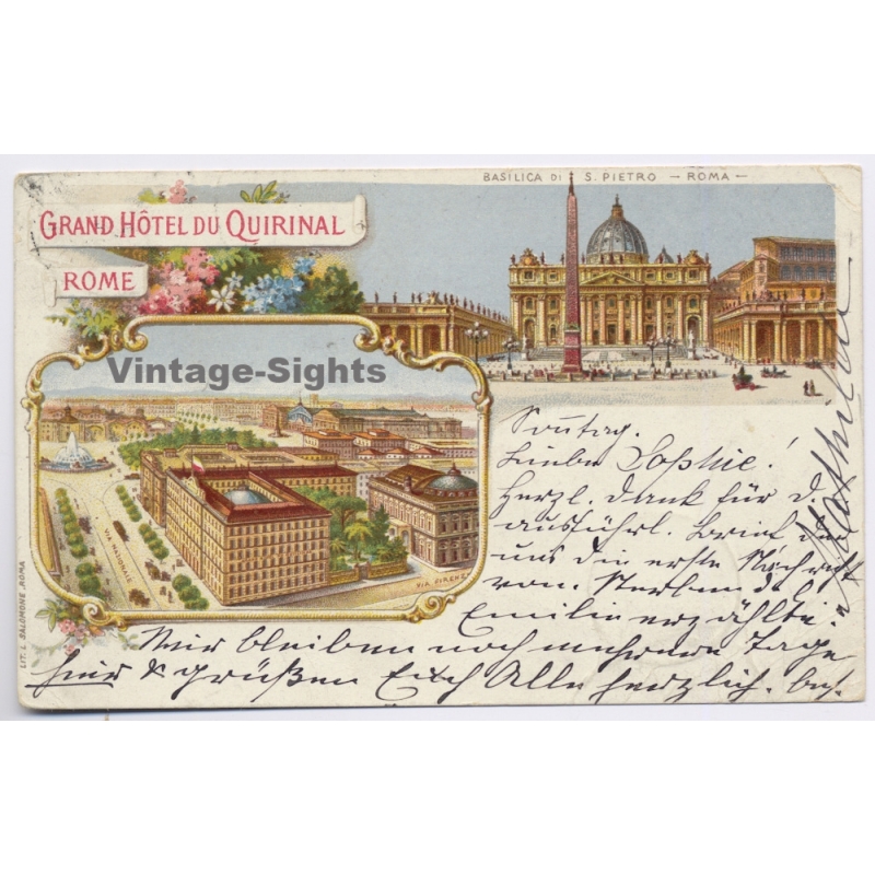 Rome / Italy: Roma Grand Hotel Quirinal Basilica San Pietro Vatican (Vintage PC Litho 1907)